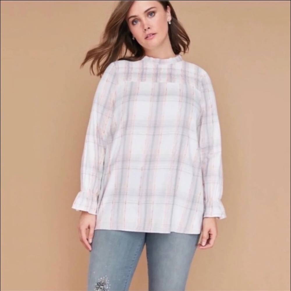 Lane Bryant Plaid Pink Beige Purple Tunic Top‎ Sz 20